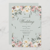 Elegant Pink Bliush Ivory Floral Wedding Kaart (Voorkant / Achterkant)