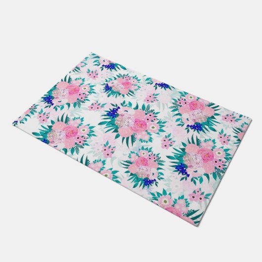 Elegant Pink Bloom Floral Pattern Deurmat (Schuin)