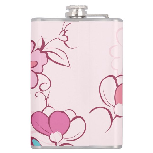 Elegant Pink Blossom Custom Name Floral Design Heupfles (Achterkant)