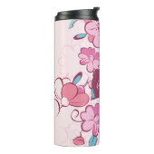 Elegant Pink Blossom Custom Name Floral Design Thermosbeker (Gedraaid links)