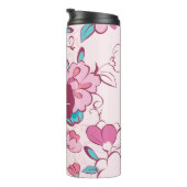 Elegant Pink Blossom Custom Name Floral Design Thermosbeker (Geroteerd rechts)