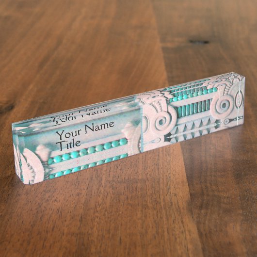 ELEGANT PINK BLUE ART NOUVEAU, FANTASY MARBLE DECO NAAMBORDJE (Zijkant)