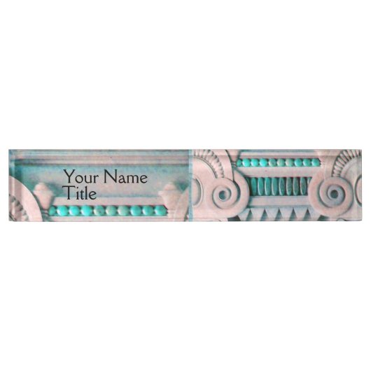 ELEGANT PINK BLUE ART NOUVEAU, FANTASY MARBLE DECO NAAMBORDJE (Voorkant)