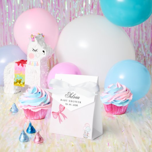 Elegant Pink & Blue Baby Shower Favor Box with Bow Bedankdoosjes (Feest)