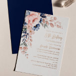 Elegant Pink Blue Floral 80e verjaardag Gold Folie Uitnodiging<br><div class="desc">kondig de komende verjaardag aan met onze moderne pastelroze indigo blue waterverf floral budget-uitnodiging. Met prachtige botanische waterverf bloom. U kunt de stijl en plaatsing van de tekst gewoon aanpassen door op de knop Aanpassen te klikken om de stijl en plaatsing van de tekst verder te herschikken en te formatteren....</div>