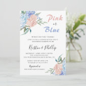 Elegant Pink Blue Floral Gender onthulling Baby sh Kaart (Staand voorkant)