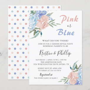 Elegant Pink Blue Floral Gender onthulling Baby sh Kaart