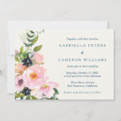 Elegant Pink Blue Floral Waterverf Moderne bruilof Kaart (Voorkant)