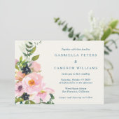 Elegant Pink Blue Floral Waterverf Moderne bruilof Kaart (Staand voorkant)