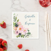 Elegant Pink Blue Floral Waterverf Moderne bruilof Servet (Insitu)