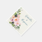 Elegant Pink Blue Floral Waterverf Moderne bruilof Servet (Hoek)