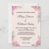 Elegant Pink Blue Floral Wedding Flowers Custom Kaart (Voorkant)