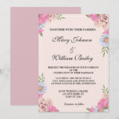 Elegant Pink Blue Floral Wedding Flowers Custom Kaart (Voorkant / Achterkant)