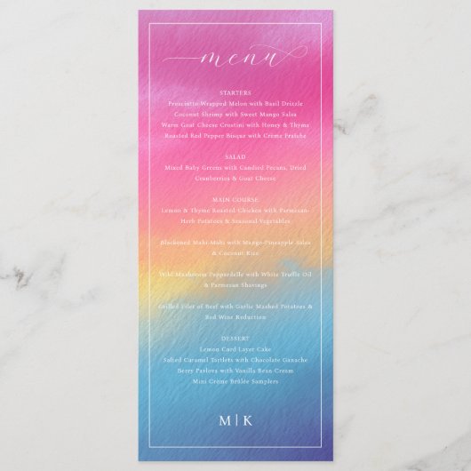 Elegant Pink Blue Gradient Wedding Menu (Voorkant)