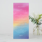 Elegant Pink Blue Gradient Wedding Menu (Staand voorkant)