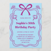 Elegant Pink & Blue Ribbon Frame Birthday Party Kaart (Voorkant)