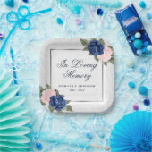 Elegant Pink Blue Silver Floral Memorial Funeral Papieren Bordje (Feest)