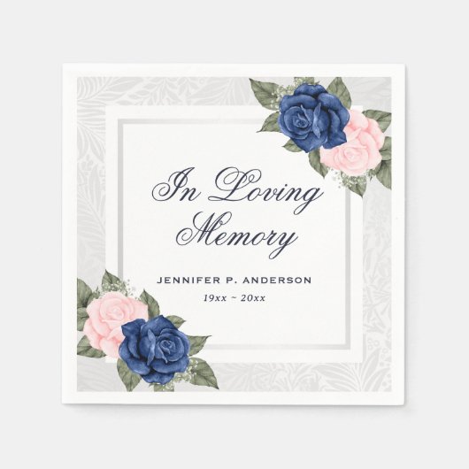 Elegant Pink Blue Silver Floral Memorial Funeral Servet (Voorkant)