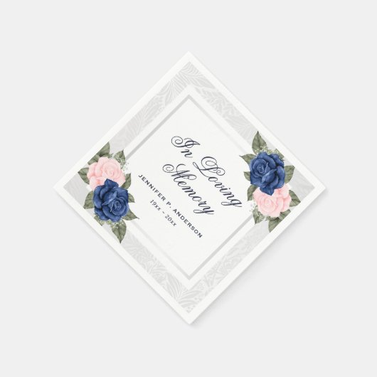 Elegant Pink Blue Silver Floral Memorial Funeral Servet (Hoek)