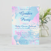 Elegant Pink Blue Watercolor Gender Reveal Party Kaart (Staand voorkant)