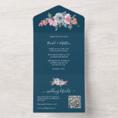 Elegant Pink Blue Waterverf Floral Wedding All In One Uitnodiging (Binnen)
