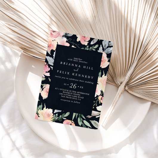 Elegant Pink Blush Floral Geometric Casual Wedding Kaart