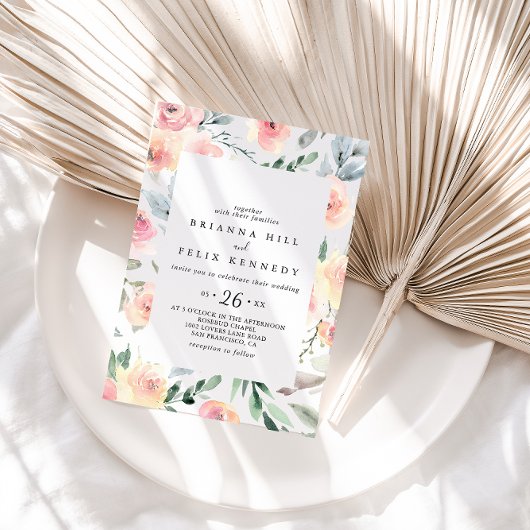 Elegant Pink Blush Floral Geometric Casual Wedding Kaart