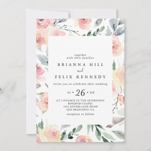 Elegant Pink Blush Floral Geometric Casual Wedding Kaart (Voorkant)