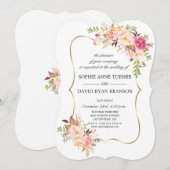 Elegant Pink Blush Floral Gold Lijst Weddenschap Kaart (Voorkant / Achterkant)