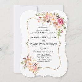 Elegant Pink Blush Floral Gold Lijst Weddenschap Kaart