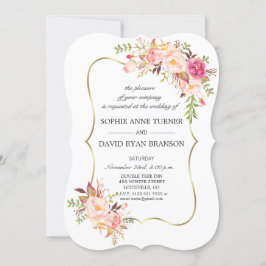 Elegant Pink Blush Floral Gold Lijst Weddenschap Kaart