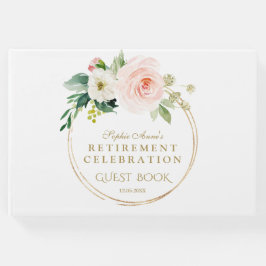 Elegant Pink Blush Floral Gold Retirement Party Gastenboek