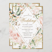 Elegant Pink Blush Floral Gold Rustic Wedding Kaart (Voorkant / Achterkant)