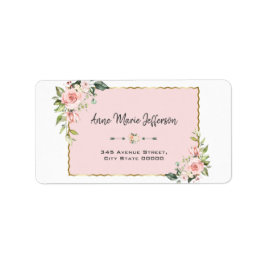 Elegant Pink Blush Floral Gold Wedding Etiket
