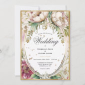 Elegant Pink Blush Floral Gold Wedding Uitnodiging (Voorkant)