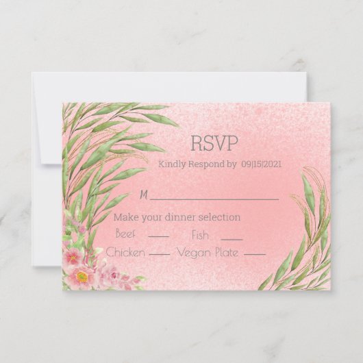Elegant Pink Blush Floral Greenery Waterverf RSVP (Voorkant)