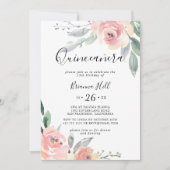 Elegant Pink Blush Floral Quinceañera Kaart (Voorkant)
