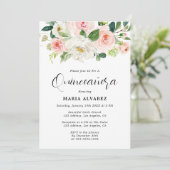 Elegant Pink Blush Floral Quinceañera Uitnodiging (Staand voorkant)