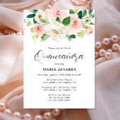 Elegant Pink Blush Floral Quinceañera Uitnodiging