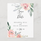 Elegant Pink Blush Floral Save the Date Briefkaart (Voorkant)