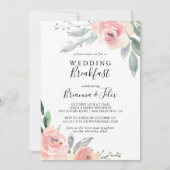 Elegant Pink Blush Floral Weddenschap Breakfast Kaart (Voorkant)