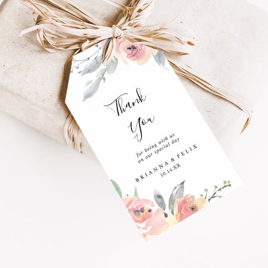 Elegant Pink Blush Floral Weddenschap Hartelijk da Cadeaulabel