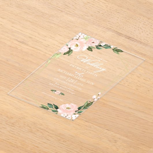 Elegant Pink Blush Floral Wedding Acryl Uitnodigingen (Laagn)