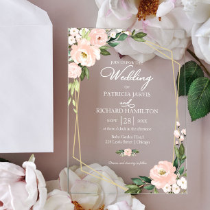 Elegant Pink Blush Floral Wedding Acryl Uitnodigingen