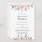 Elegant Pink Blush Floral Wedding Reception Kaart (Voorkant)