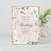 Elegant Pink Blush Floral Wedding Uitnodiging (Staand voorkant)