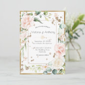 Elegant Pink Blush Floral Wedding Uitnodiging (Staand voorkant)