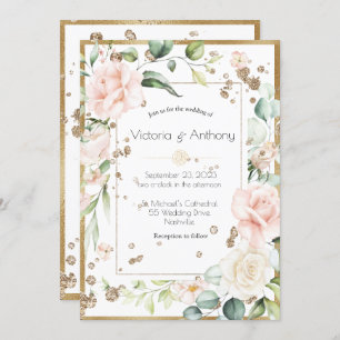 Elegant Pink Blush Floral Wedding Uitnodiging
