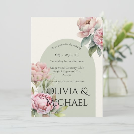 Elegant Pink Blush Floral Wedding Uitnodiging (Staand voorkant)