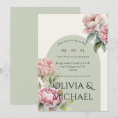 Elegant Pink Blush Floral Wedding Uitnodiging (Voorkant / Achterkant)